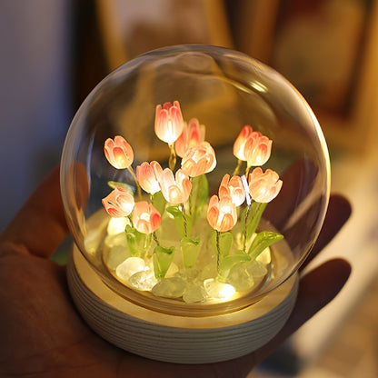 1pc Unique Glass Tulip Night Light - USB Powered, Art Deco Style, Tabletop Decor for Home, Creative Gift for Girls, Besties, and Loved Ones on Valentines Day, Mothers Day, Christmas, and Mid-Autumn Festival