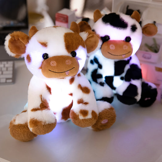 [Akkun LED Cow Plush] Adorable Akkun LED Cow Plush Night Light - Soft Glow-in-the-Dark Polyester Blend Stuffed Animal - Perfect for Youngsters' Rooms & Birthday Gifts, White