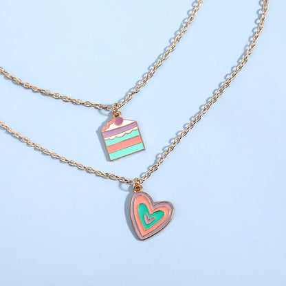Women Macaron Multi-color Oil Drop Heart Pendant Girl Cute Cake Shape Necklace