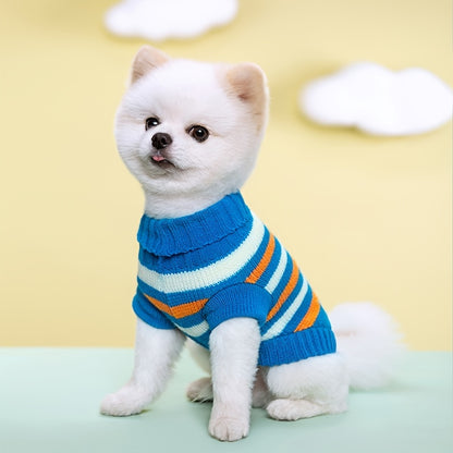 Pet Autumn And Winter Warm Striped Patterned Sweater, Stretchy Two-Legged Collar Sweater for Dogs And Cats.