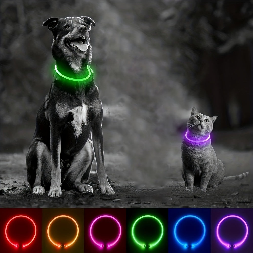 Luminous USB Rechargeable Dog Collar - Glow-in-the-Dark PVC Neck Cuff for Small Medium Large Dogs, Nighttime Walking Light with USB Charging, Safe & Portable Pet Accessory, Glow in the Dark Technology