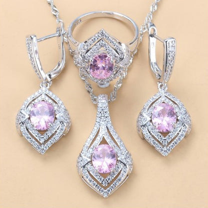 Gem-inlaid Pendant Earrings Necklace Ring Ladies Three-piece Set