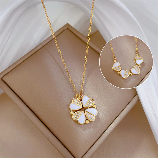Luxury Four-Leaf Clover & Crystal Heart Pendant Necklace for Women - Giftcare Necklace & pendants