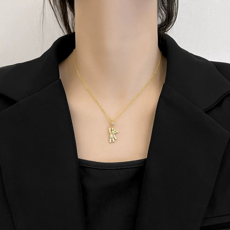 Women's Cute Bear Necklace Design Niche Titanium Steel Non-fading Clavicle Chain Pendant