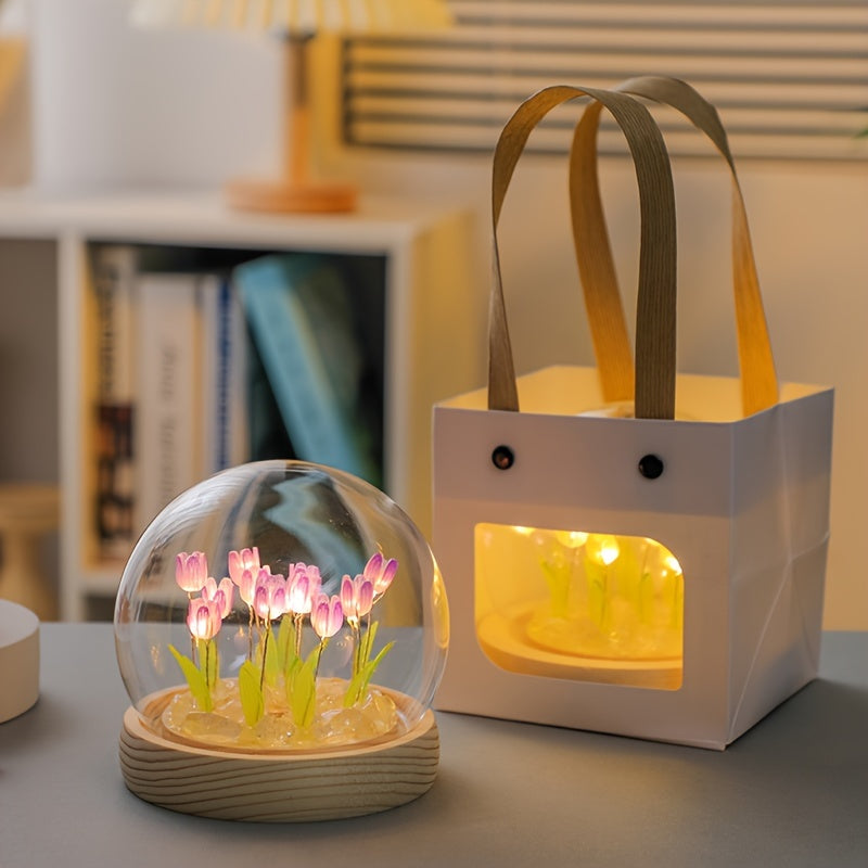 1pc Unique Glass Tulip Night Light - USB Powered, Art Deco Style, Tabletop Decor for Home, Creative Gift for Girls, Besties, and Loved Ones on Valentines Day, Mothers Day, Christmas, and Mid-Autumn Festival