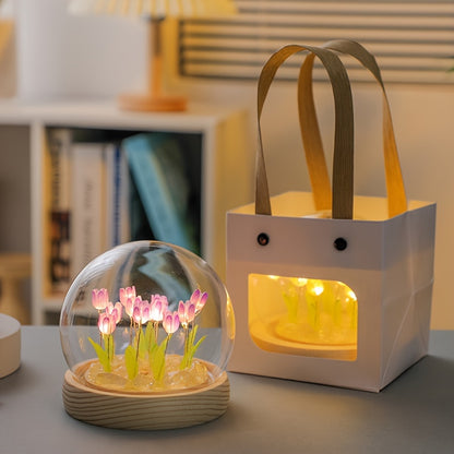 1pc Unique Glass Tulip Night Light - USB Powered, Art Deco Style, Tabletop Decor for Home, Creative Gift for Girls, Besties, and Loved Ones on Valentines Day, Mothers Day, Christmas, and Mid-Autumn Festival