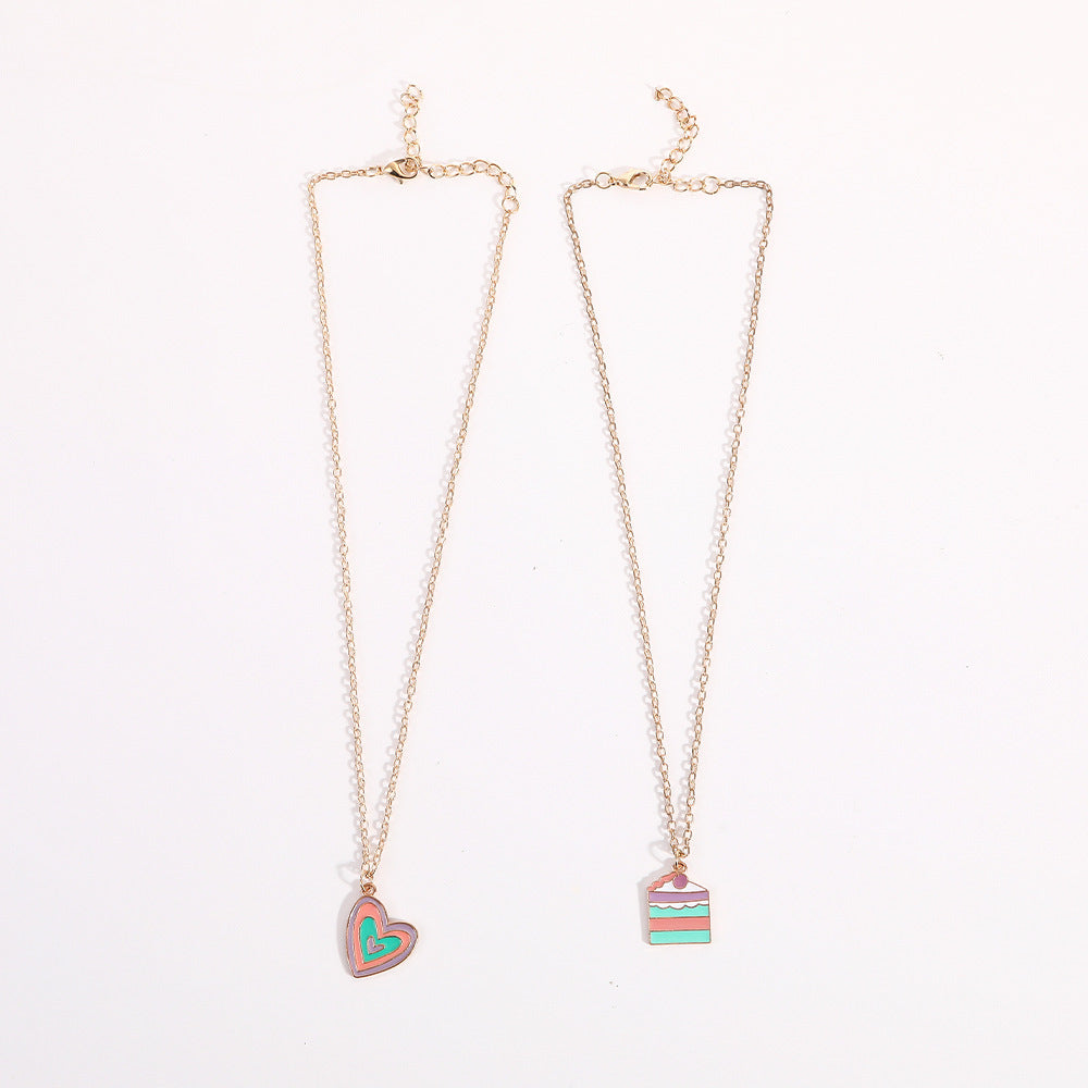 Women Macaron Multi-color Oil Drop Heart Pendant Girl Cute Cake Shape Necklace
