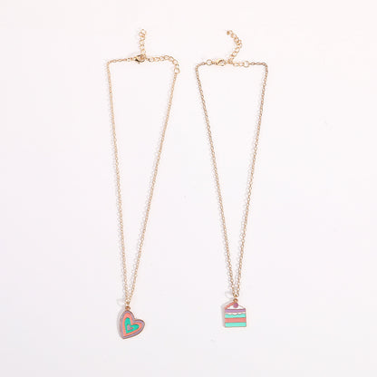 Women Macaron Multi-color Oil Drop Heart Pendant Girl Cute Cake Shape Necklace