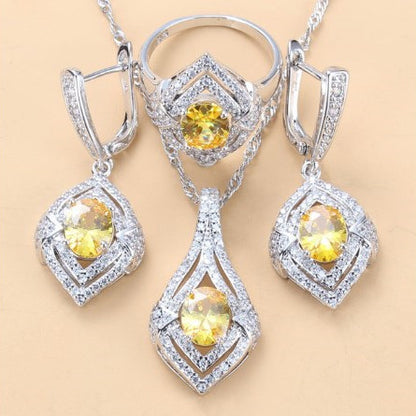 Gem-inlaid Pendant Earrings Necklace Ring Ladies Three-piece Set