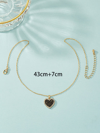 Korean-Japanese Sweetheart Instagram-Style Cute Alloy-Inlaid Heart Necklace For Women
