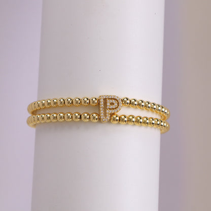 Copper-plated 18k Gold Zircon Bead Bracelet