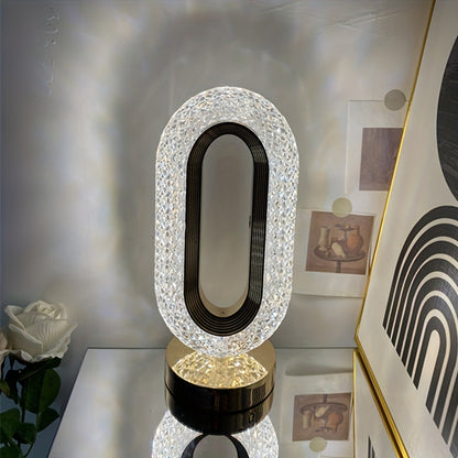 1 luxurious oval crystal table lamp, office USB charging lamp, living room bedside night light decorative table lamp suitable for bedroom, living room, party and dinner decoration creative lamp