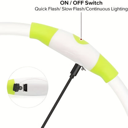 Luminous USB Rechargeable Dog Collar - Glow-in-the-Dark PVC Neck Cuff for Small Medium Large Dogs, Nighttime Walking Light with USB Charging, Safe & Portable Pet Accessory, Glow in the Dark Technology