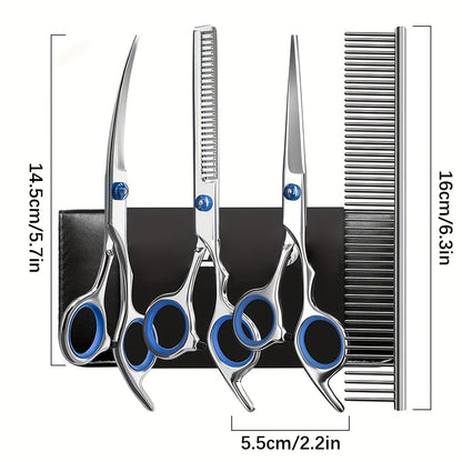 Dog Grooming Scissors Kit Professional Pet Cleaning And Grooming Tool Set- Safety Round Tip Stainless Steel Shears For Dogs & Cats Set