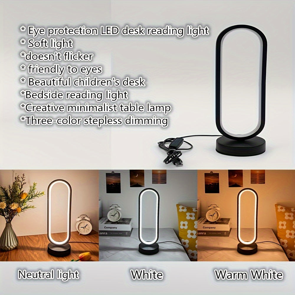 1pc Modern USB-Powered LED Night Light - Adjustable Brightness, Black & White Circular Desk Lamp with Warm Yellow Glow for Bedroom, Living Room, or Study, Sleek Metal Base and Plastic Shade, Lamp for Bedroom