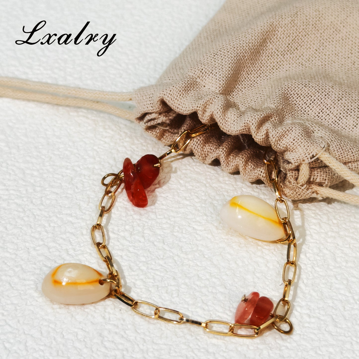 Lxairy 18K Gold Plated Shell & Red Energy Stone Anklet -Summer Beach Style Waterproof Foot Chain For Women -Hypoallergenic, Fade-Resistant, Boho Jewelry Gift