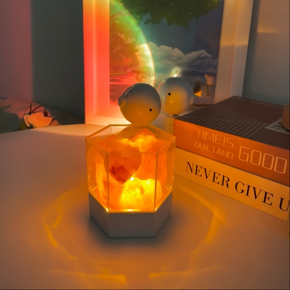 1pc Modern Himalayan Salt LED Night Light - USB-Powered Crystal Lamp with Warm Glow, Decorative Rock Salt Effect for Bedroom, Meditation & Home Ambiance, Includes Wooden Base & Adjustable Brightness, Lamp for Bedroom