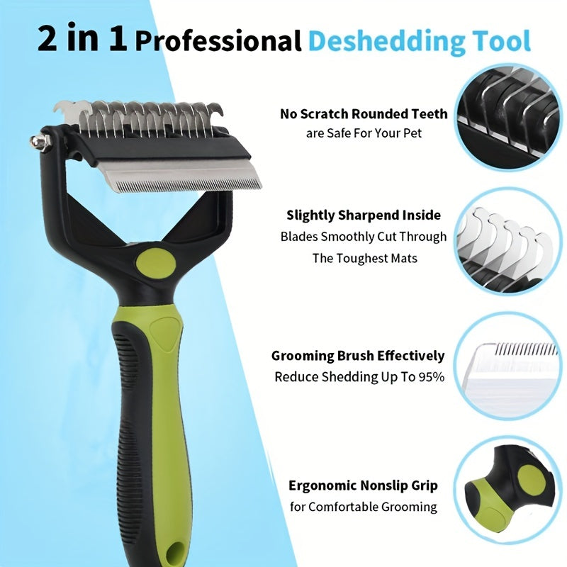 2-in-1 Ultimate Pet Grooming Brush for Medium to Large Dogs - Deshedding, Dematting, and Tangle Removal Tool for Short to Long Hair