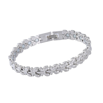 Fashionable, Light-Luxury Lucky Clover Alloy Diamond-Encrusted Single-Row Magnetic Bracelet For Women
