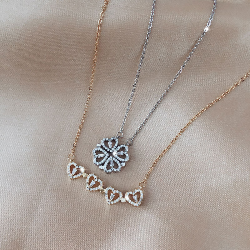 Explosive Style Detachable Deformed Four-leaf Clover Necklace For Women A Multi-wearing Zircon Small Love Short Clavicle Chain.Free Shipping.Delivery Time:2Weeks