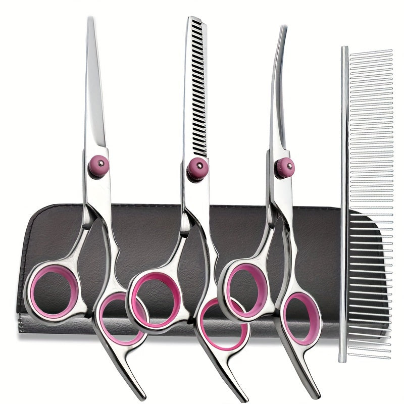 Dog Grooming Scissors Kit Professional Pet Cleaning And Grooming Tool Set- Safety Round Tip Stainless Steel Shears For Dogs & Cats Set
