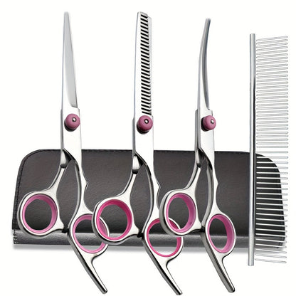 Dog Grooming Scissors Kit Professional Pet Cleaning And Grooming Tool Set- Safety Round Tip Stainless Steel Shears For Dogs & Cats Set