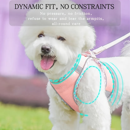 Premium Mesh Fabric for Cool and Breathability, Soft Touch with Durability; 360-Degree Full Body Wrap Anti-Escape Design, Nighttime Reflective Safety Vest-Style Dog Leash for Small to Medium Pets, Pet Walking Gear, Running Tr