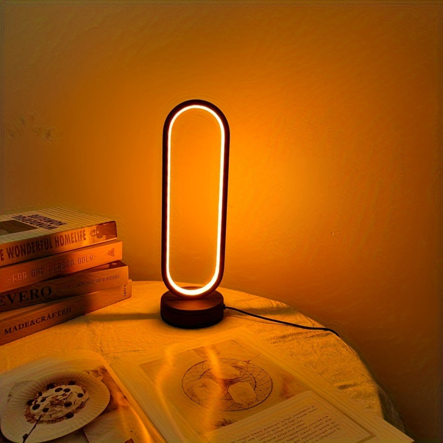 1pc Modern USB-Powered LED Night Light - Adjustable Brightness, Black & White Circular Desk Lamp with Warm Yellow Glow for Bedroom, Living Room, or Study, Sleek Metal Base and Plastic Shade, Lamp for Bedroom