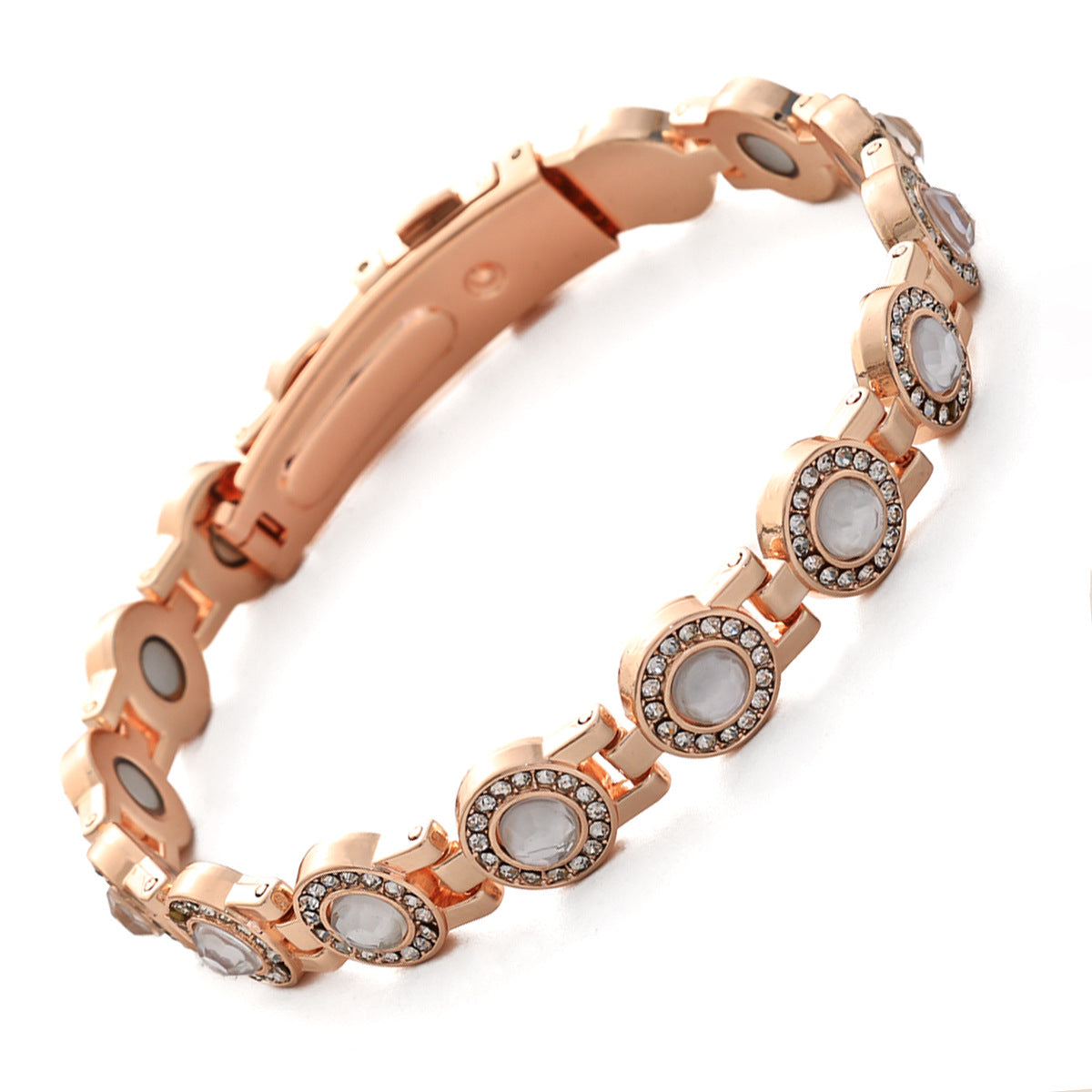 Fashionable, Light-Luxury Lucky Clover Alloy Diamond-Encrusted Single-Row Magnetic Bracelet For Women