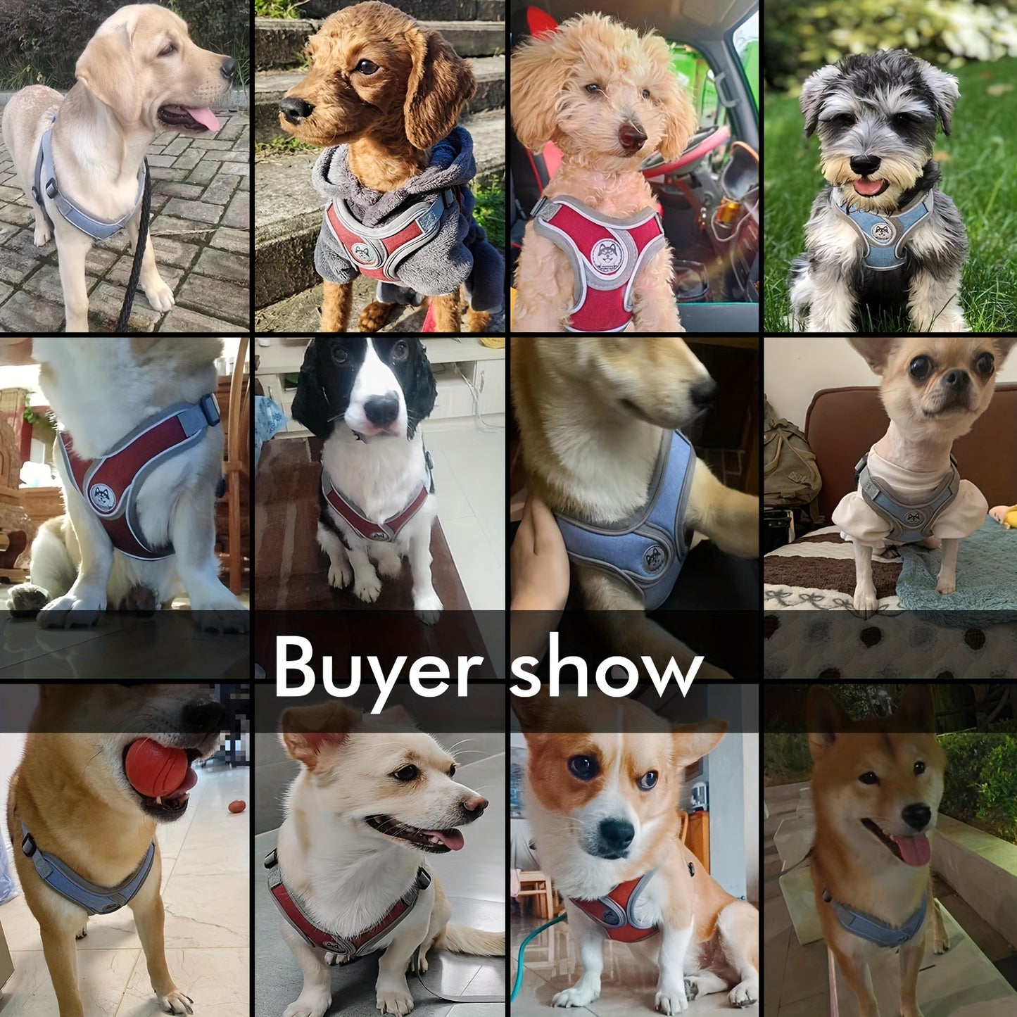 Gray Comfortable Breathable Adjustable Reflective Dog Harness Vest - Polyester, Nighttime Safety Leash Set for Small to Medium Dogs