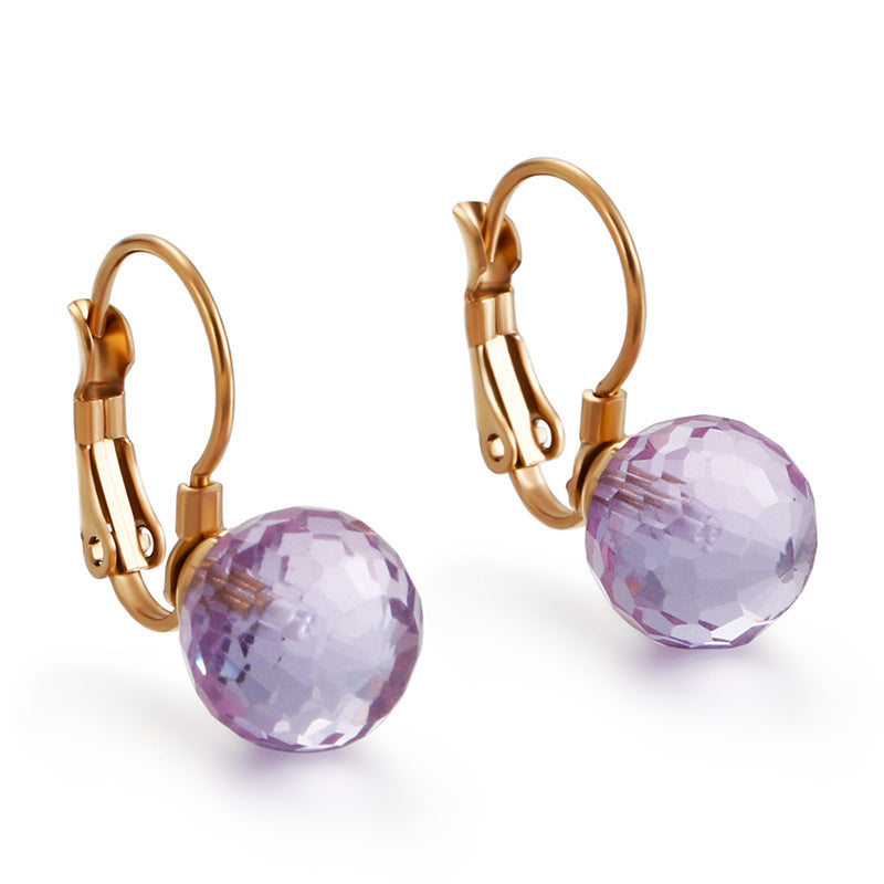 10mm Glass Crystal Ear Hooks Womens Titanium Steel Earrings