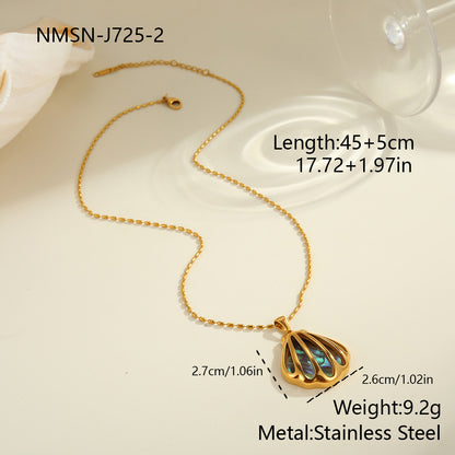Scallop Shell Stainless Steel Necklace Gold Plated Ins High-grade Ear Studs Earrings