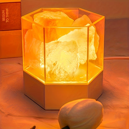 1pc Modern Himalayan Salt LED Night Light - USB-Powered Crystal Lamp with Warm Glow, Decorative Rock Salt Effect for Bedroom, Meditation & Home Ambiance, Includes Wooden Base & Adjustable Brightness, Lamp for Bedroom