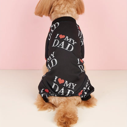 I Love My Mom" Print Pet Shirt for Dogs & Cats - Lightweight Summer Apparel, White with Black Lettering & Red Hearts, Soft Polyester Fabric, Perfect for Warm Weather
