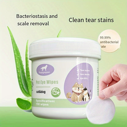 150pcs Pet Eye Cleaning Wipes, Gentle Tear Stain Remover Wipes For Dogs And Cats, Deodorizing Pet Ear And Eye Wash Pads