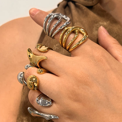 Stainless Steel Ring, Minimalist Geometric Polished Band For Women