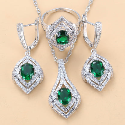 Gem-inlaid Pendant Earrings Necklace Ring Ladies Three-piece Set