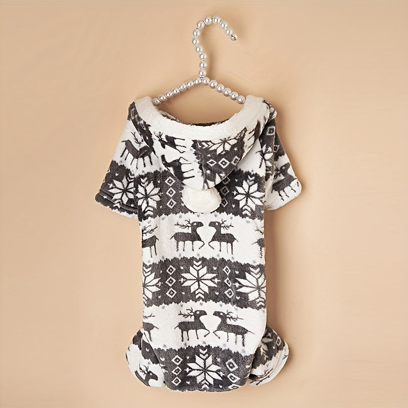 Pet Christmas Reindeer Outfit for Small Dogs, One-Piece Plush Pajamas, Single Pack