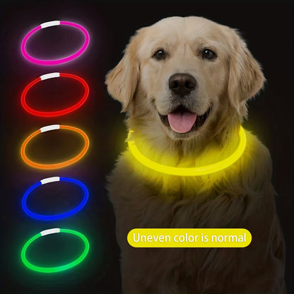 Luminous USB Rechargeable Dog Collar - Glow-in-the-Dark PVC Neck Cuff for Small Medium Large Dogs, Nighttime Walking Light with USB Charging, Safe & Portable Pet Accessory, Glow in the Dark Technology