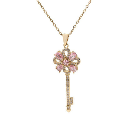 Women's Creative Retro Key Flower Necklace Clavicle Chain Jewelry