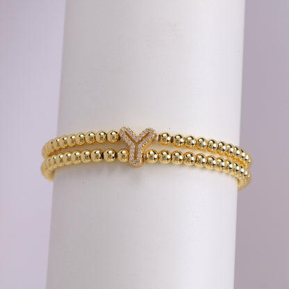 Copper-plated 18k Gold Zircon Bead Bracelet