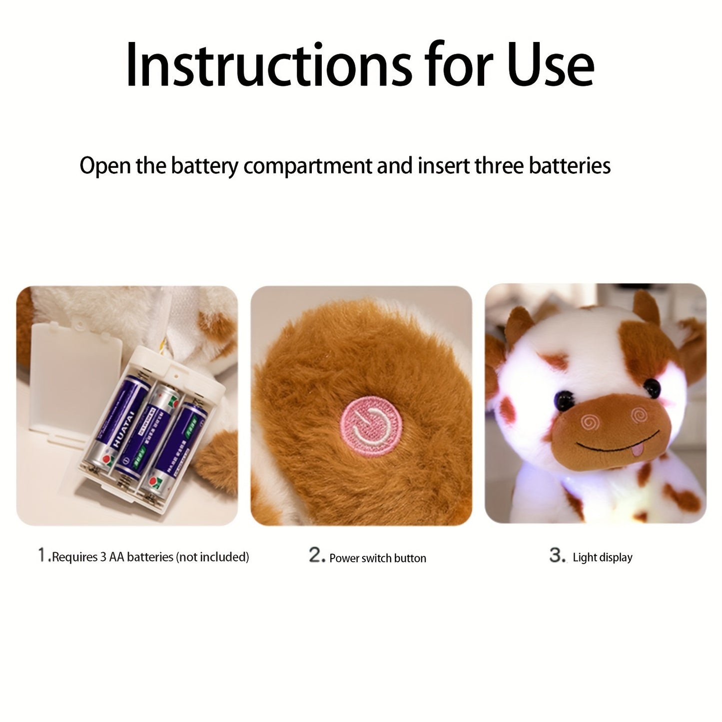 [Akkun LED Cow Plush] Adorable Akkun LED Cow Plush Night Light - Soft Glow-in-the-Dark Polyester Blend Stuffed Animal - Perfect for Youngsters' Rooms & Birthday Gifts, White