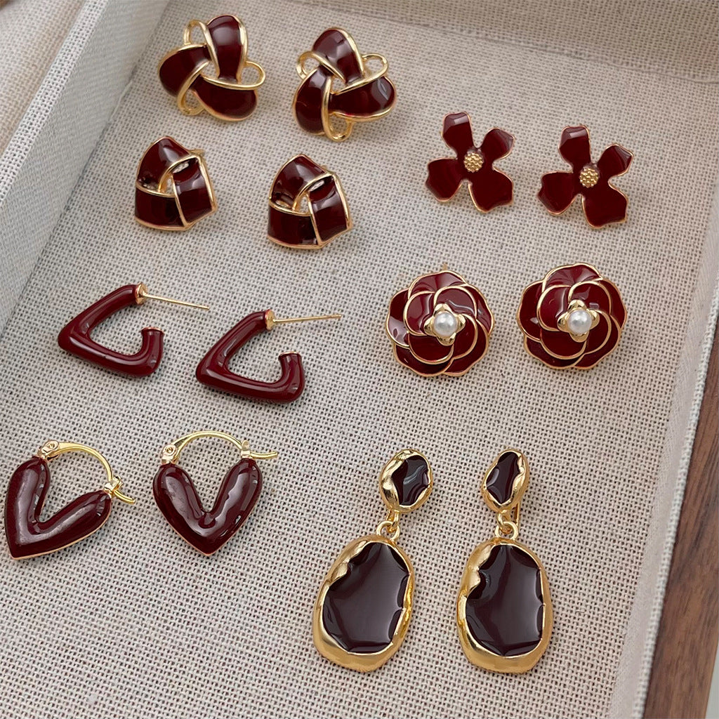 Ankola Red Oil-drop Earrings Feminine And Vintage Style