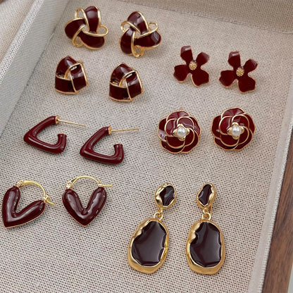 Ankola Red Oil-drop Earrings Feminine And Vintage Style