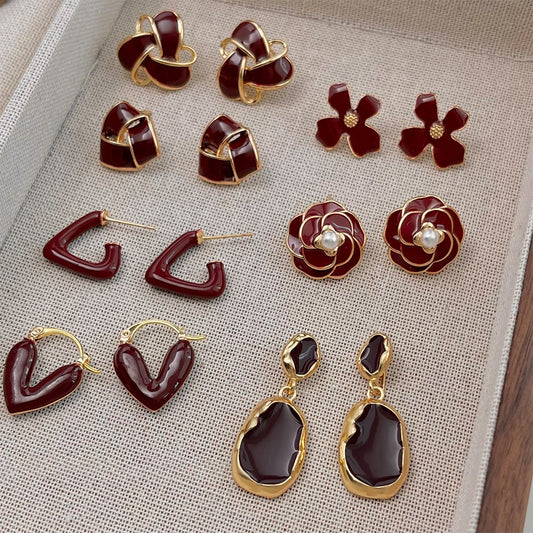 Ankola Red Oil-drop Earrings Feminine And Vintage Style