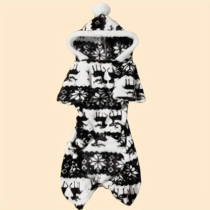 Pet Christmas Reindeer Outfit for Small Dogs, One-Piece Plush Pajamas, Single Pack