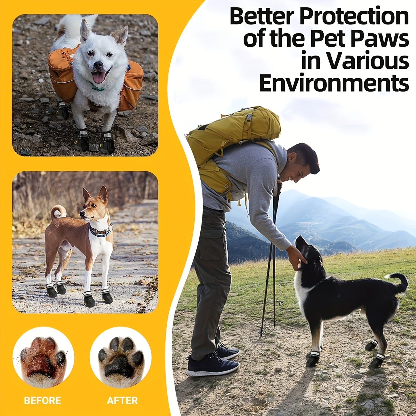 4pcs Waterproof Dog Shoes for Large Dogs, Medium Dog Boots with Anti Slip Sole for Winter Snowy Day, Summer Hot Pavement, Rainy Weather, Outdoor Walking, Indoor Hardfloors