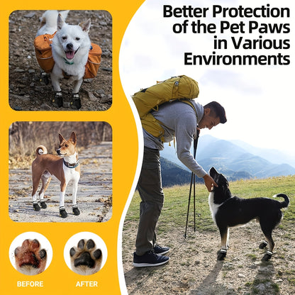 4pcs Waterproof Dog Shoes for Large Dogs, Medium Dog Boots with Anti Slip Sole for Winter Snowy Day, Summer Hot Pavement, Rainy Weather, Outdoor Walking, Indoor Hardfloors