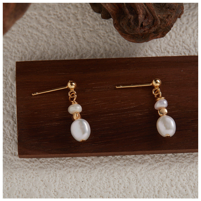 Korean-style Chic Baroque Natural Freshwater Pearl Stud Earrings