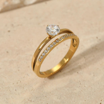 Women's Fashion Stainless Steel CNC Inlaid Diamond Ring